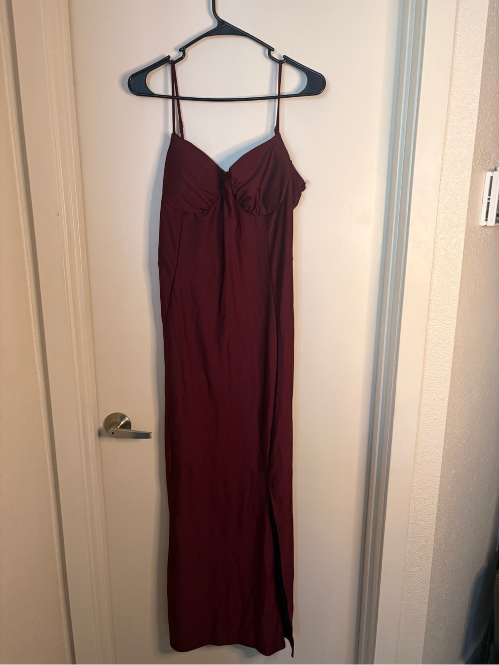 Women's Burgundy Maxi Slip Dress with Spaghetti Straps